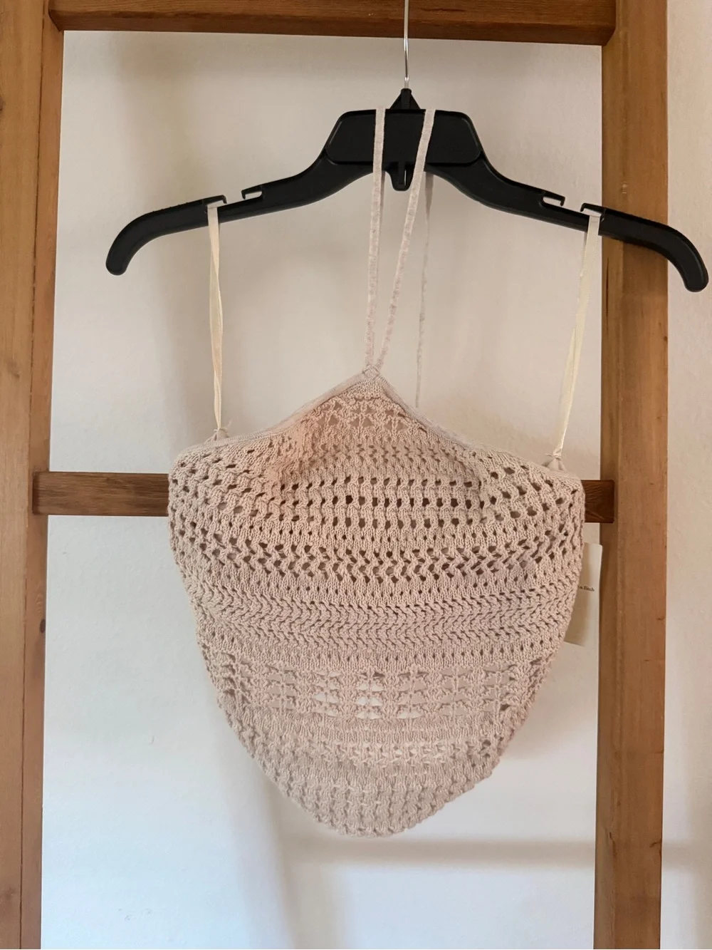 Abercrombie & Fitch Crochet Knit Halter Top in Light Beige